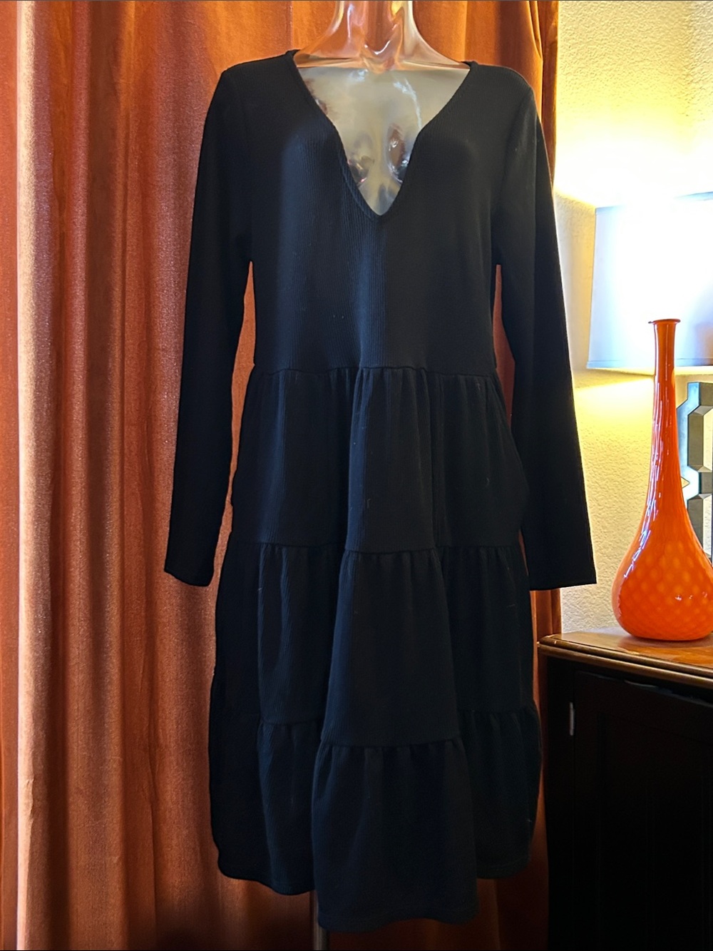 Torrid Black Tiered Long Sleeve V-Neck Dress
